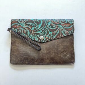 Patricia Nash Turquoise Tooled Leather Envelope Clutch Wristlet